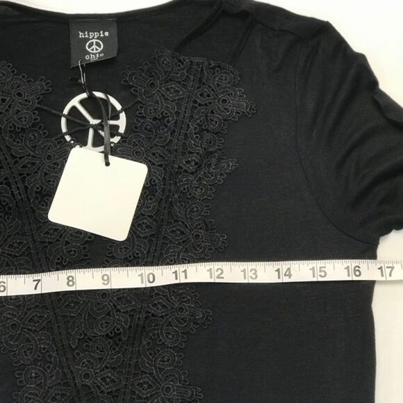 Hippie Chic Black Criss Cross Lace Top Sz. Sm - Picture 7 of 12